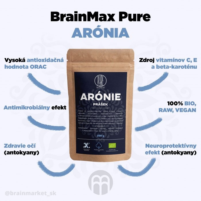 BrainMax Pure Arónie - černý jeřáb BIO prášek, 200 g